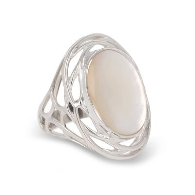 Bague nid d'argent 925 Nacre Blanche K41011