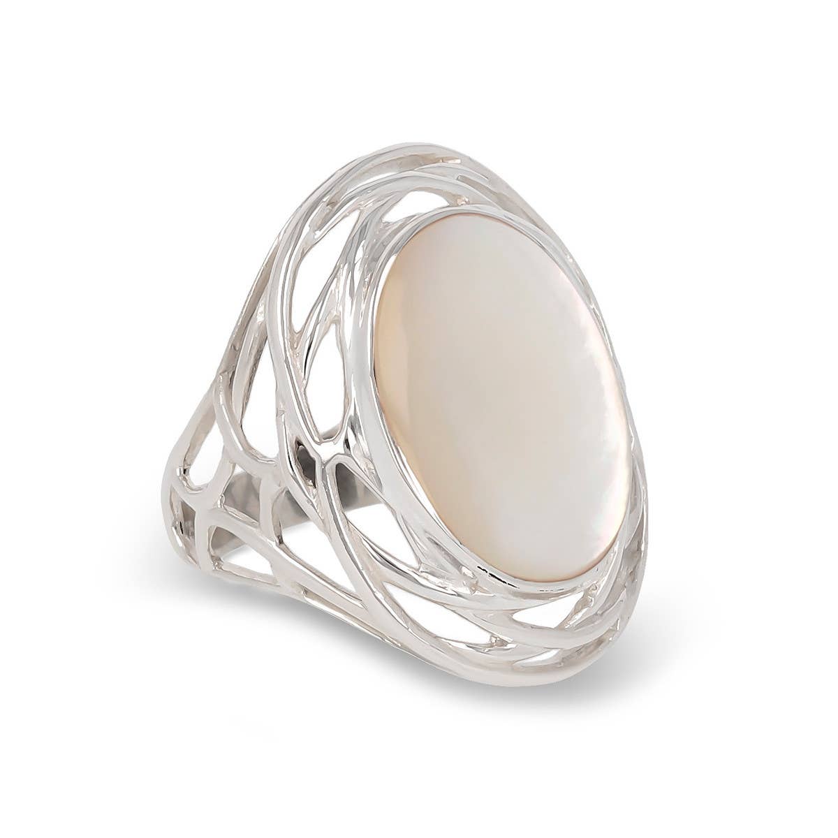 Bague Nacre Blanche sur Nid d'Argent 925 - K41011