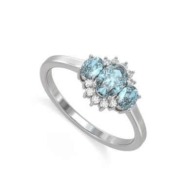 Bague Or Blanc Aigue-Marine et diamants 1.358grs