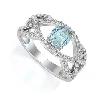 Bague Or Blanc Aigue-Marine et diamants 3.13grs 1