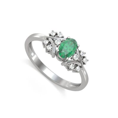 Ring White Gold Emerald and diamonds 1.556grs