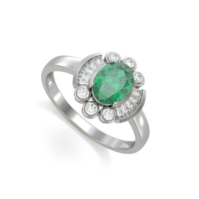 Ring White Gold Emerald and diamonds 2.10grs