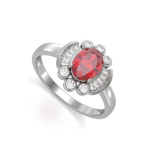 Bague Or Blanc Rubis et diamants 2.10grs