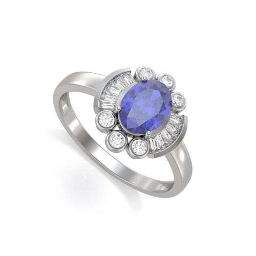 Bague Or Blanc Tanzanite et diamants 2.10grs