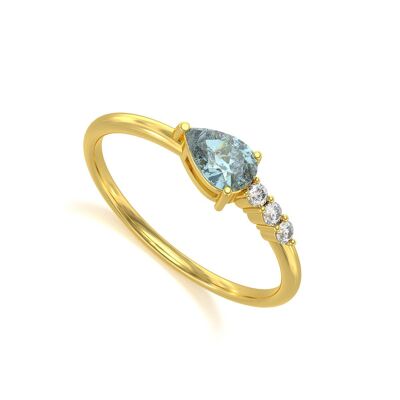 Aquamarine and Diamonds Yellow Gold Ring 1.176grs