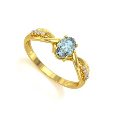 Aquamarine and Diamonds Yellow Gold Ring 1.32grs