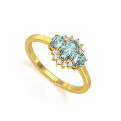 Aquamarine and Diamonds Yellow Gold Ring 1.358grs