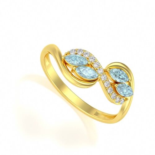 Bague Or Jaune Aigue-Marine et diamants 1.546grs