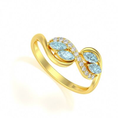 Aquamarine and Diamonds Yellow Gold Ring 1.546grs