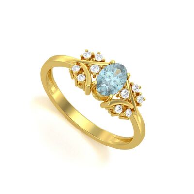 Aquamarine and Diamonds Yellow Gold Ring 1.556grs