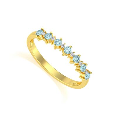 Bague Or Jaune Aigue-Marine et diamants 1.7grs