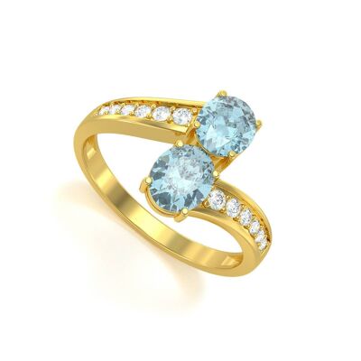 Aquamarine and diamonds yellow gold ring 2.546grs