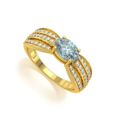 Aquamarine and Diamonds Yellow Gold Ring 2.89grs