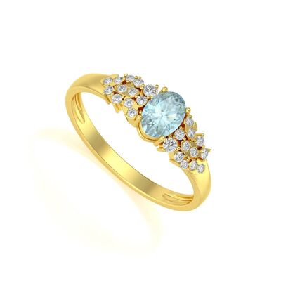 Aquamarine and Diamonds Yellow Gold Ring 2.934grs