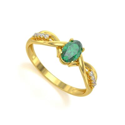 Yellow Gold Emerald Ring and Diamonds 1.32grs