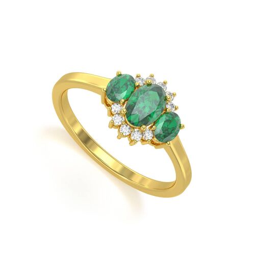 Bague Or Jaune Emeraude et diamants 1.358grs