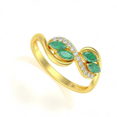 Yellow Gold Ring Emerald and Diamonds 1.546grs