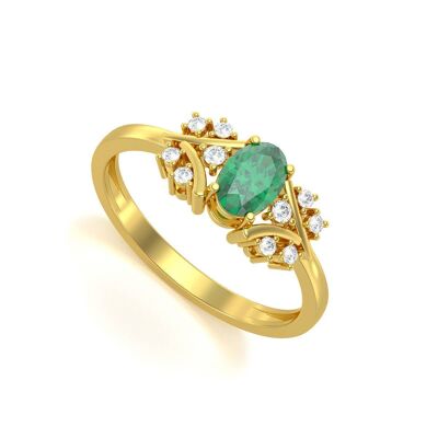 Yellow Gold Ring Emerald and Diamonds 1.556grs