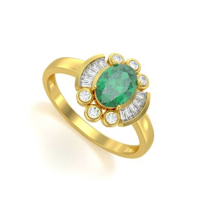 Yellow Gold Ring Emerald and Diamonds 2.10grs