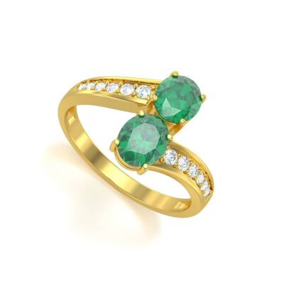 Emerald and diamonds yellow gold ring 2.546grs