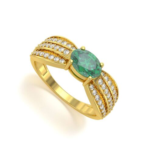 Bague Or Jaune Emeraude et diamants 2.89grs