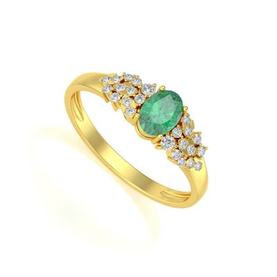 Smaragd und Diamanten Gelbgold Ring 2.934grs