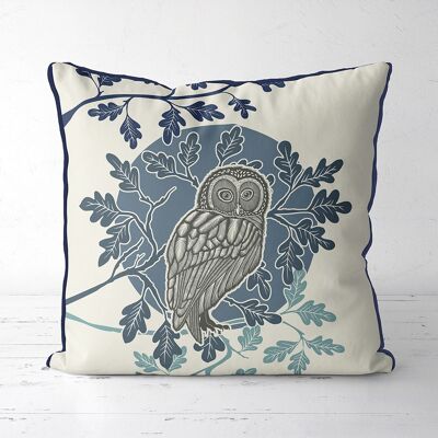 Country Lane Owl in Moon, Indigo Pillow, Cushion cover, 45x45cm