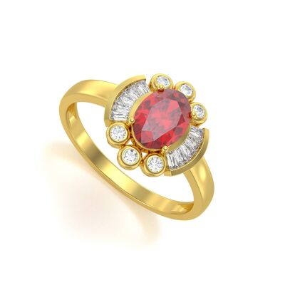 Ring Yellow Gold Ruby and diamonds 2.10grs