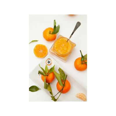 Artisan organic mandarin jam 85% fruit 175g. Reduced sugar content.