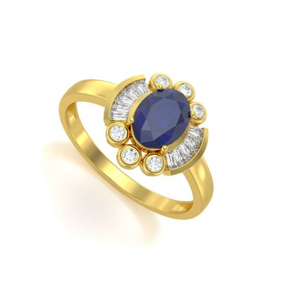 Ring Yellow Gold Sapphire and diamonds 2.10grs