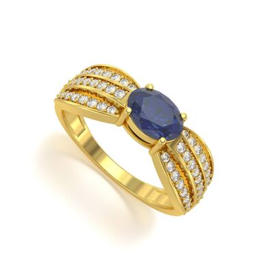 Ring Yellow Gold Sapphire and diamonds 2.89grs