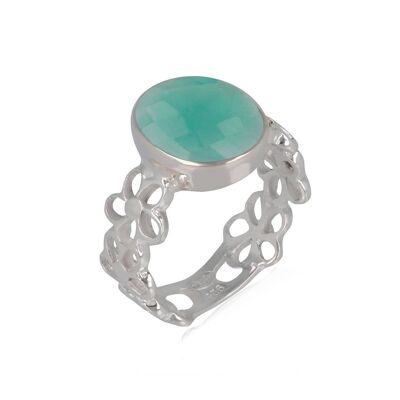 Ring Stone Apatite Silver green flower 60609