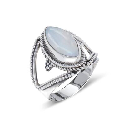 Anello con pietra di luna mandorla su argento 925 60641-S-Ms