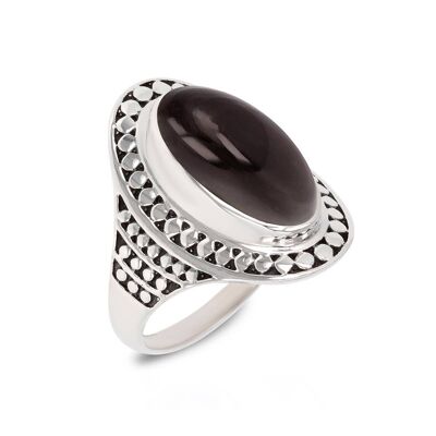 Silver black obsidian stone ring 60604