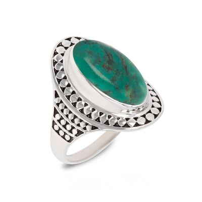 Turquoise blue green stone ring 925 silver 60600