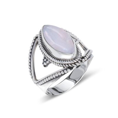 Anillo cuarzo rosa almendra sobre plata 925 60641-S-Rq