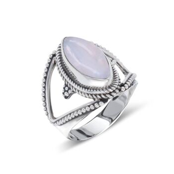 Bague quartz rose amande sur argent 925 60641-S-Rq 1