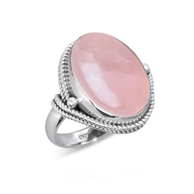 Rose quartz ring in 925 silver with a vintage handcrafted collar - 15x10mm