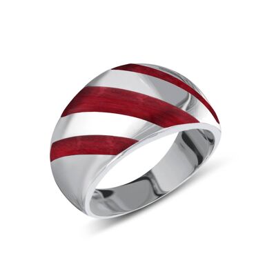 Ring striped Red Coral on Silver 925 50625