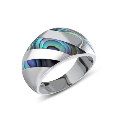 Striped Mother-of-Pearl Abalone Ring on 925 Silver 50623