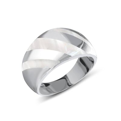 White mother-of-pearl striped ring on 925 silver 50624