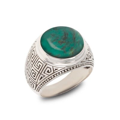 Tibet Turquoise Ring Set Silver Man-503-Turq2