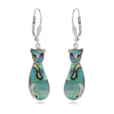 Silver-Set Abalone Mother-of-Pearl Cat Earrings 4599
