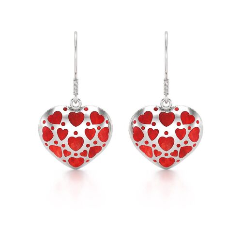 Boucles d'oreille coeur corail et argent 925 50375