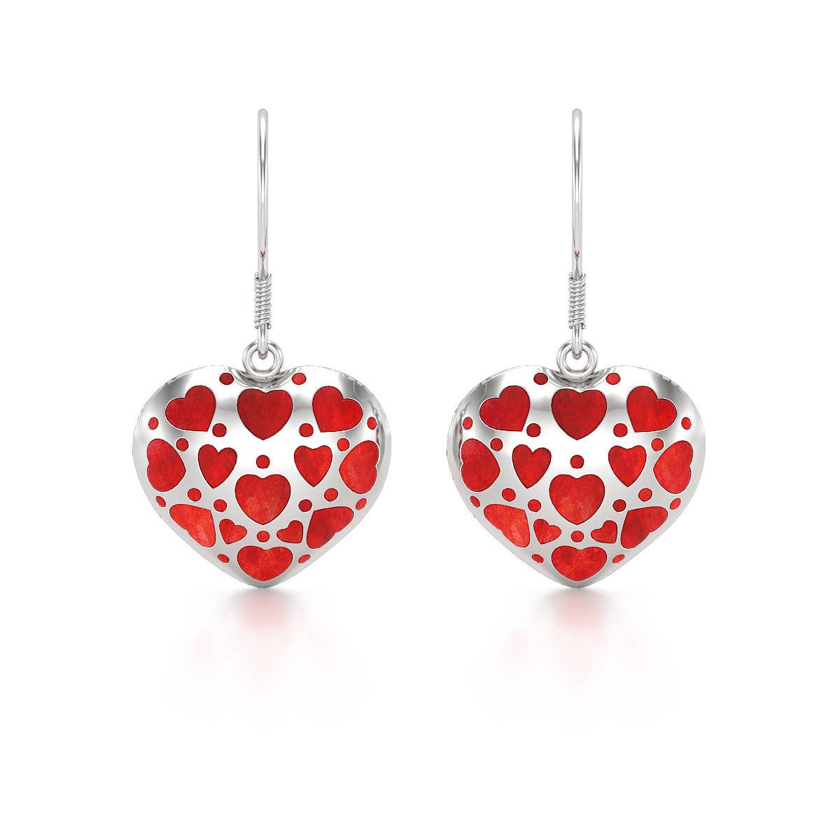 Boucles d'Oreille Coeur Corail Argent 925 - 50375