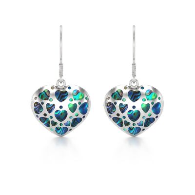 Mother-of-pearl abalone and silver heart earrings 50374
