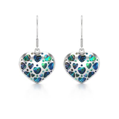 925 silver abalone mother-of-pearl earrings with romantic heart, handmade - 3.5cm