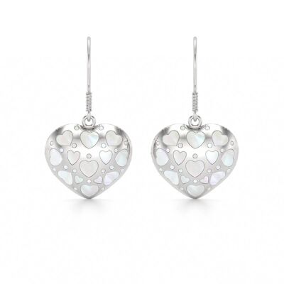 Pendientes corazón de nácar blanco y plata 50373