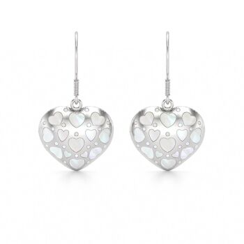 Boucles d'oreille coeur nacre blanche et argent 50373 1