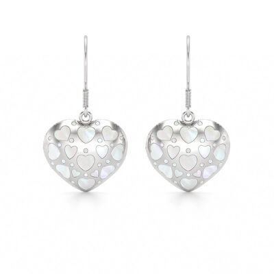 White mother-of-pearl and silver heart earrings 50373